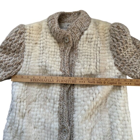 Flemington Furs Fur Knit Button Front Jacket Women's White Beige Winter Cozy - Picture 9 of 13